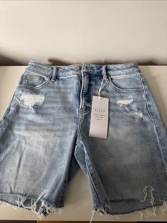 Risen Jeans Denim - Risen Light Blue Distressed Boyfriend Denim Shorts